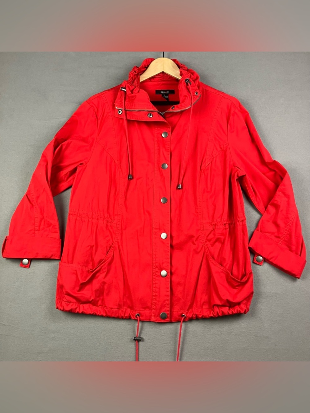 Style & Co. Women’s Size Large Red Jacket Full Zip Button Snap Outdoor Coat